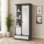 Modern Dressing Table with Mirror, Storage Cabinet & Shelves (White & Sky Blue Finish) (Copy)