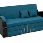 SkyBlue Modern Convertible Sofa Cum Bed with Black Wooden Armrests