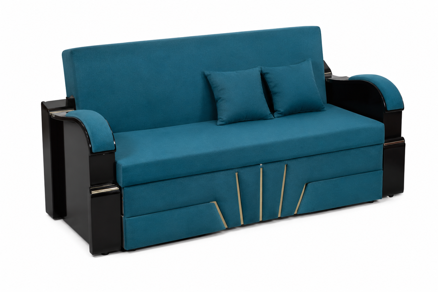 ChatGPT Image Jul 13, 2026, 01_10_36 PM SkyBlue Modern Convertible Sofa Cum Bed with Black Wooden Armrests - Image 1