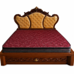 Royal Heritage Carved Wooden King Size Bed with Premium Upholstered Headboard