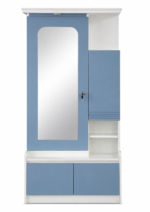 Modern Dressing Table with Mirror, Storage Cabinet & Shelves (White & Sky Blue Finish) - Image 2