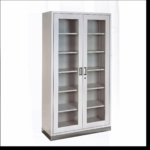 Modern Metal Office Almirah with Glass Doors & Key Lock – 5-Shelf Storage Cabinet (Light Grey)