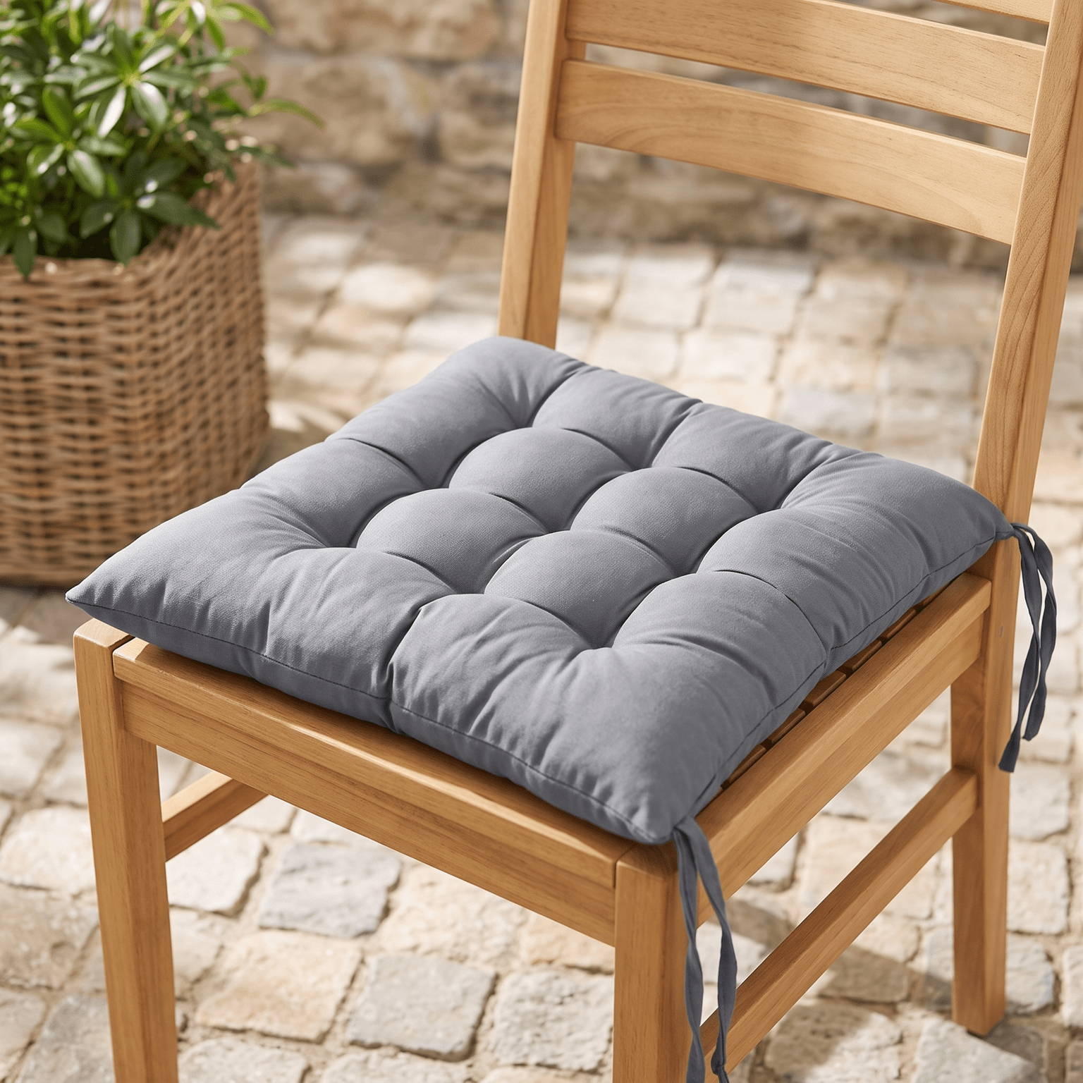 watermark-removed-Gemini_Generated_Image_2z287m2z287m2z28-transformed Premium Tufted Chair Seat Pad Cushion – Soft Cotton Dining & Garden Chair Pad with Secure Ties (Slate Grey) - Image 1
