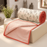 Pure Mulmul Cotton Double Dohar – Reversible Hand-Block Printed Summer AC Blanket (Coral Floral & Geometric)