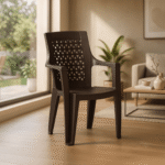 Modern High-Back Plastic Armed Chair with Geometric Lattice Pattern – Single (Espresso Brown)