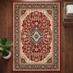 Heritage Persian Floral Area Rug – Classical Medallion Woven Floor Rug (Crimson Red & Ivory)