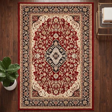 Heritage Persian Floral Area Rug – Classical Medallion Woven Floor Rug (Crimson Red & Ivory)