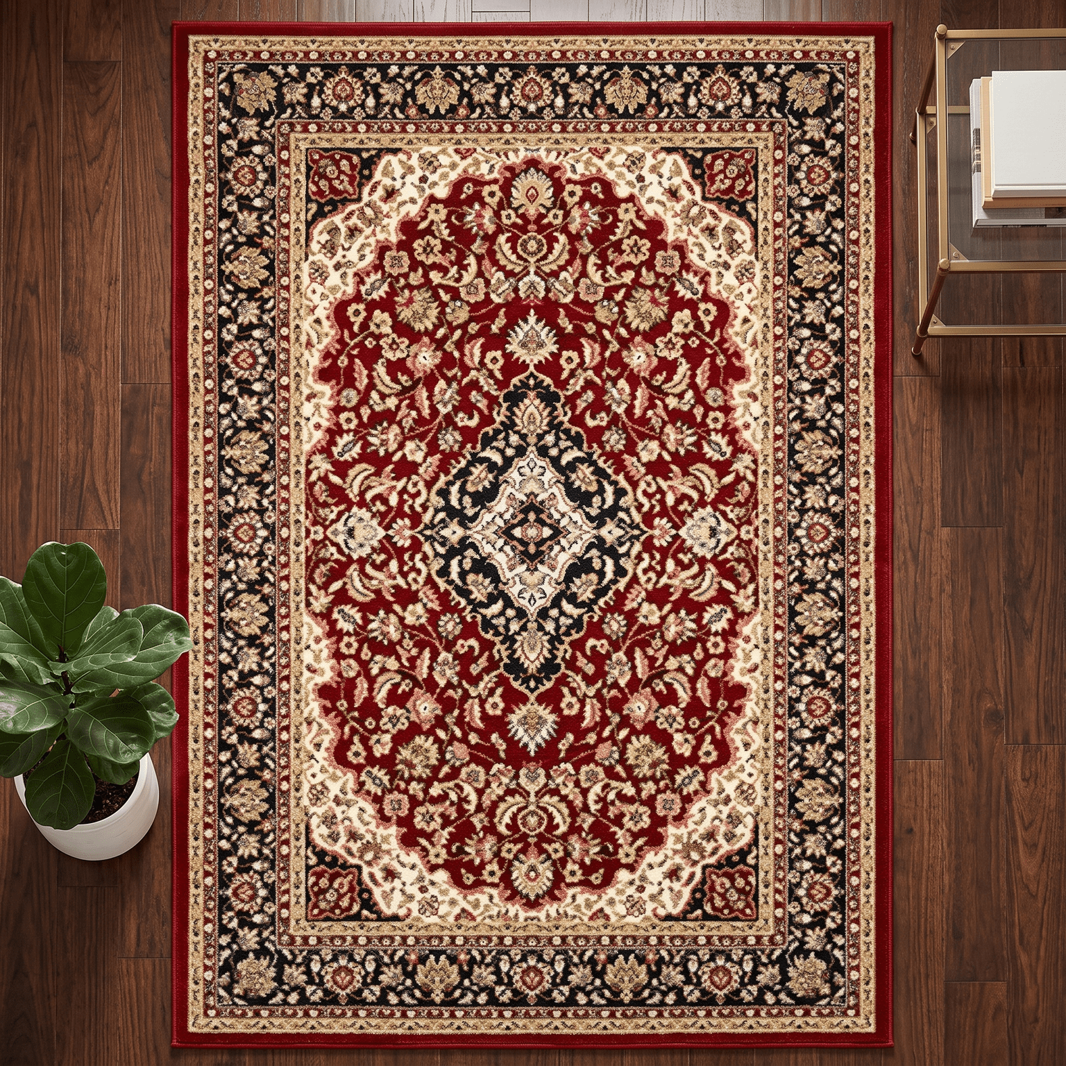 watermark-removed-Gemini_Generated_Image_9hw52o9hw52o9hw5-I7li1f1eL-transformed Heritage Persian Floral Area Rug – Classical Medallion Woven Floor Rug (Crimson Red & Ivory) - Image 1