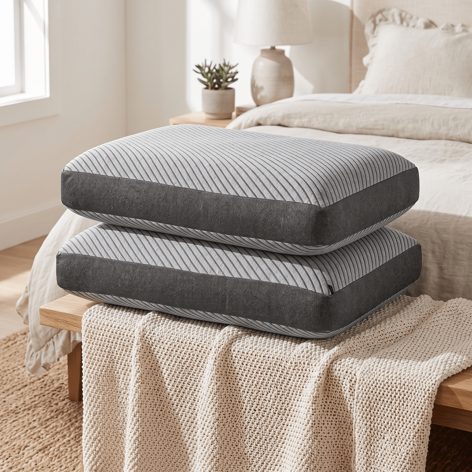 watermark-removed-Gemini_Generated_Image_kmrn5dkmrn5dkmrn-transformed Premium High-Density Memory Foam Sleeping Pillow Set – Dual-Tone Charcoal Grey Orthopedic Pillows with Breathable Removable Cover (Pack of 2) - Image 1