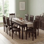 Solid Sheesham Wood 8-Seater Dining Table Set – Handcrafted Dark Walnut Dining Table with 8 Matching High-Back Chairs