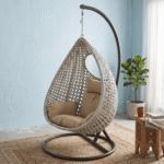 Single Seater Hanging Egg Swing Chair with Heavy Duty Stand & Plush Cushion for Balcony, Living Room & Garden