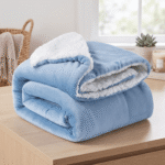 Dual-Sided Plush Sherpa & Velvet Fleece Blanket – Heavy Winter AC Throw Blanket (Soft Sky Blue)